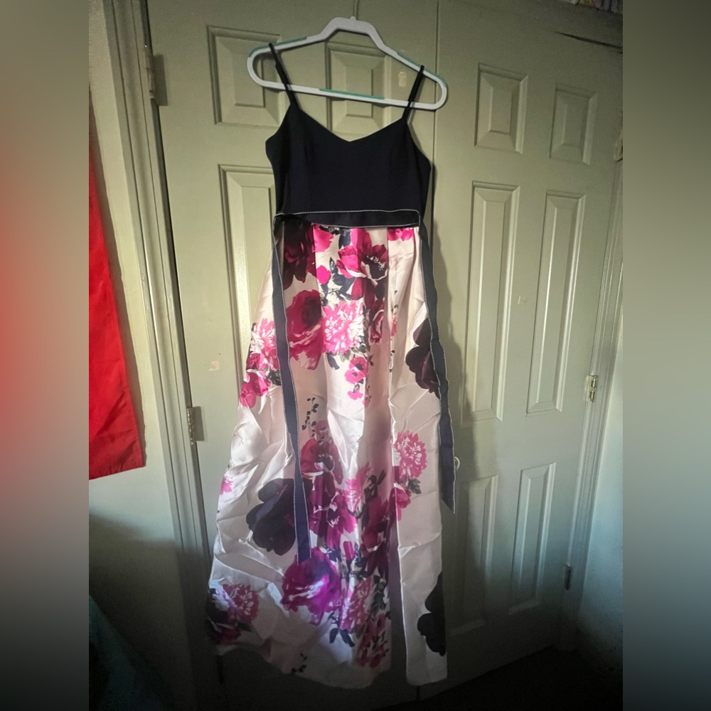 Blue and floral prom dress